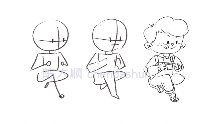 简笔画教程|男生篇 坐姿_简笔画_街拍_福州自由行热门