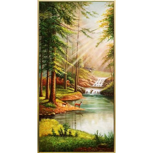 手绘油画玄关过道欧美美式简约风景靠山细水长流油画