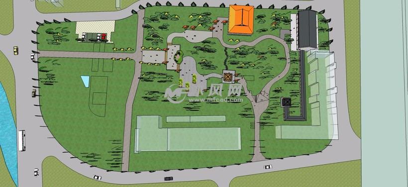 社区住宅公园庭园三维模型 - 景观园林规划图纸