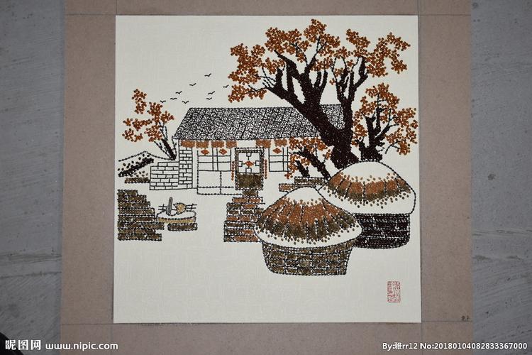 农家院 粮食画 丰收景象图片