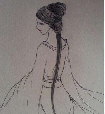 古代美人儿童人物铅笔画作品