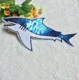 鲨鱼珠片章仔亮片恐怖大白鲨布贴绣花臂章袖章服饰diy装饰贴花