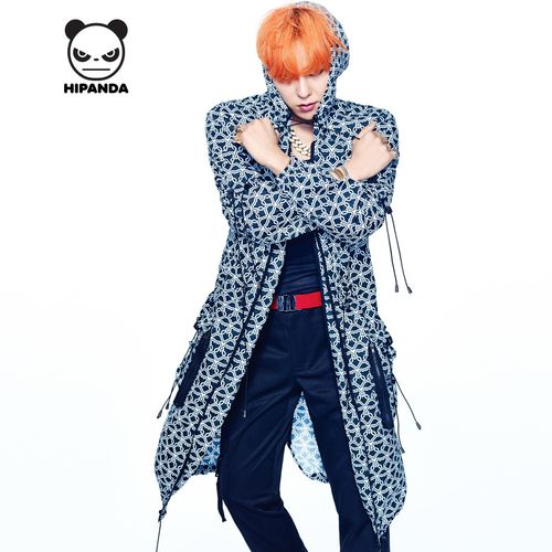 hipanda bigbang队长 gd明星款 男款 爱心熊猫头印花 风衣