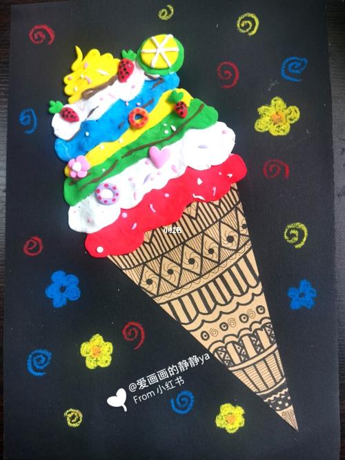 儿童创意粘土手工画线描画《美味的冰淇淋》_粘土_手工制作_美味