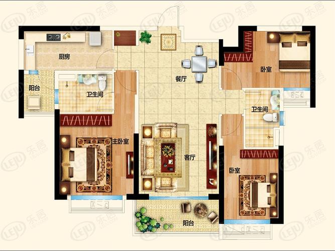 常青花园恒大御景3室2厅2卫户型图