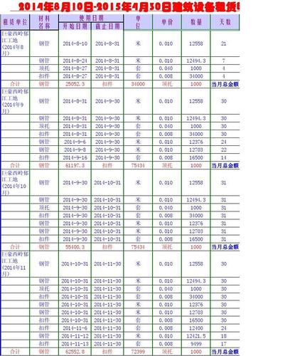 文档网 所有分类 表格/模板 表格类模板 租赁明细结算表  12量5581