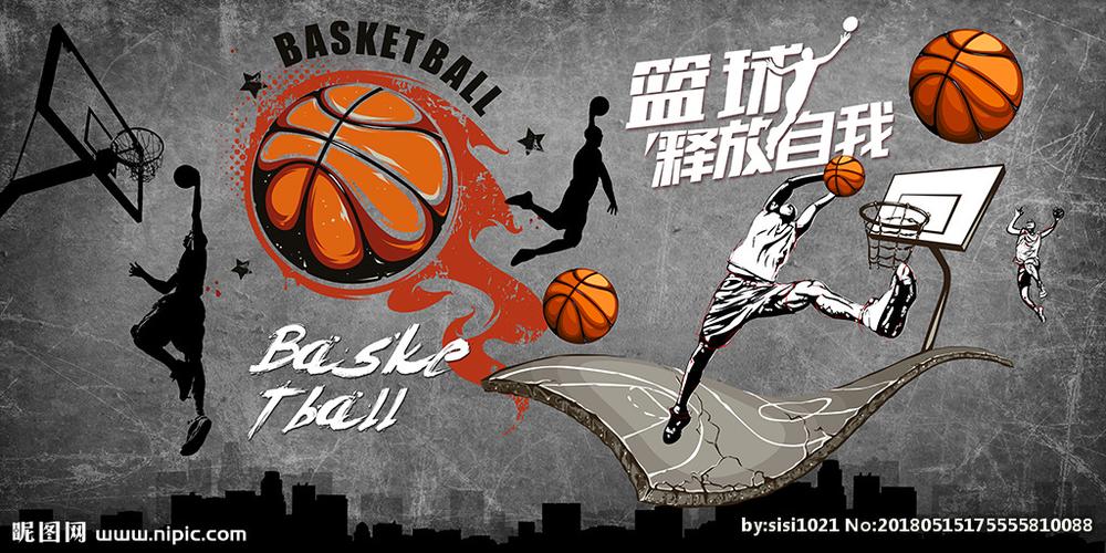 手绘篮球装饰画背景墙图片