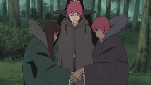 蝎在死之前将他的两个父母傀儡托付给了勘九郎.