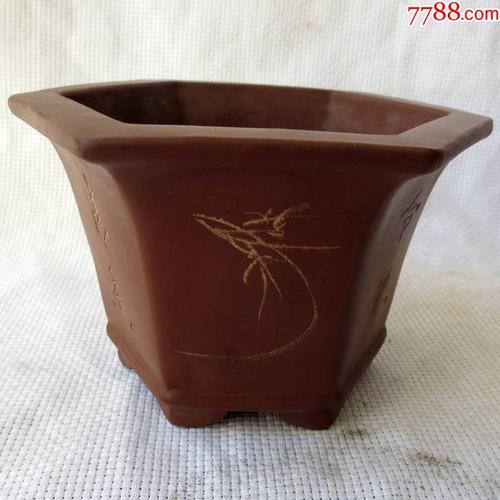 朱泥紫砂六方紫砂花盆老花盆民国老花盆_价格380元【古玩杂项店铺】