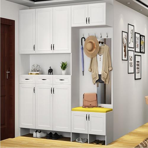 定制定做鞋柜家用整体门口玄关衣帽柜一体带镜子高柜子储物柜可坐