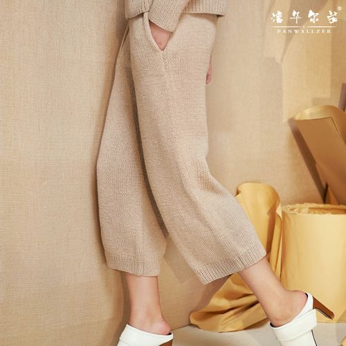 原创手工品牌潘华尔姿手工编织宽松显瘦7分阔腿裤羊毛