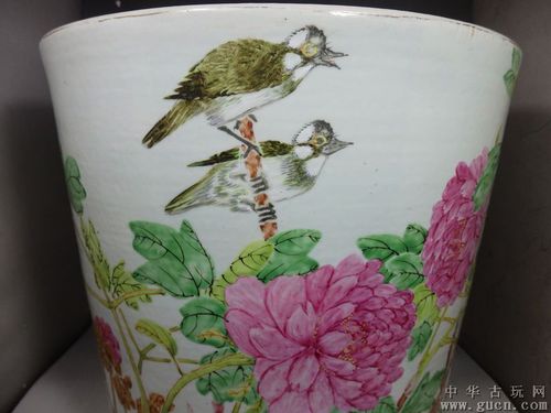 清代名家张子英富贵白头绘画大花盆