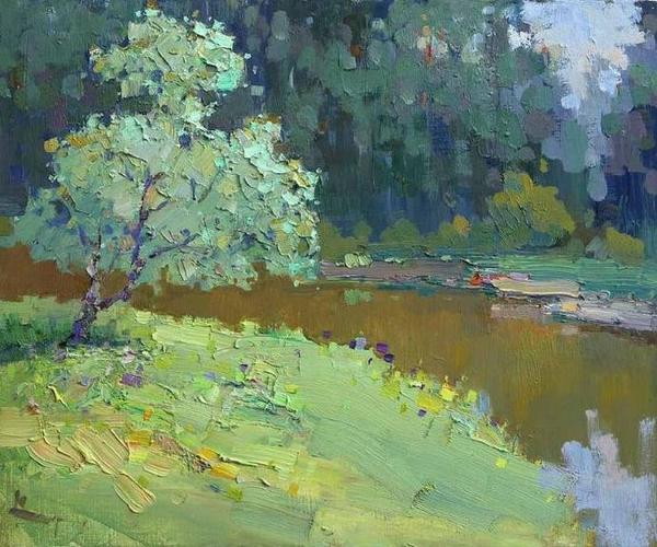 优秀的色彩风景作品,水粉风景画颜料肌理感十足