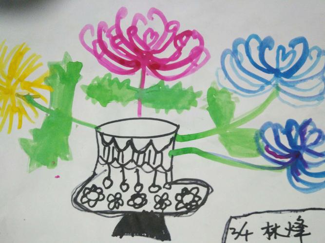 古四幼儿园美术特长班棉签画《菊花》