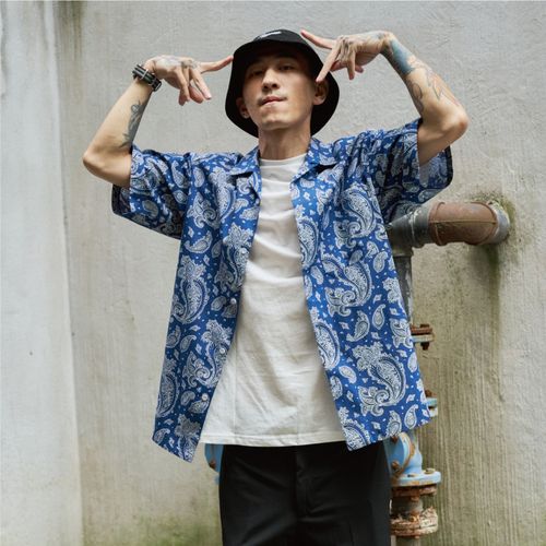 subreef腰果花暗宽松西海岸街头匪帮oversize短袖衬衫衬衫