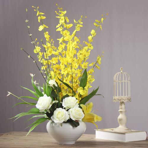 室内混合式花艺套装摆设餐桌花瓶摆件 客厅 跳舞兰盆花假花仿真花