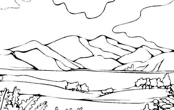 远处的大山风景简笔画图片欣赏 山水简笔画