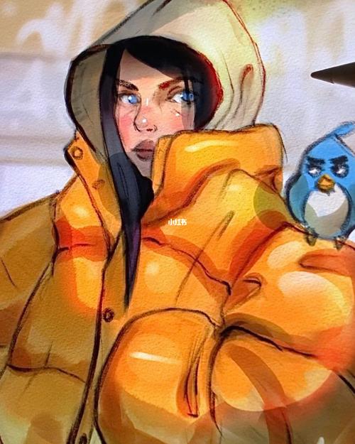 procreate黄羽绒服女孩人物插画欣赏图_procreate_羽绒服_插画_文化