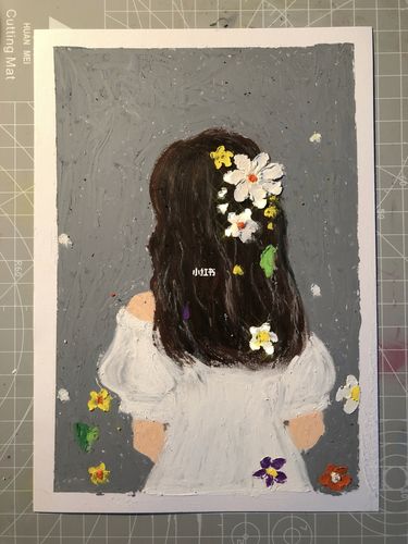 油画棒女孩背影_油画_绘画_油画棒画_文化_绘画