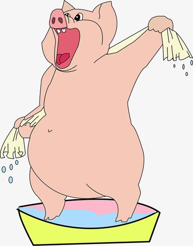 卡通线条农家在浴盆里洗澡搓澡大