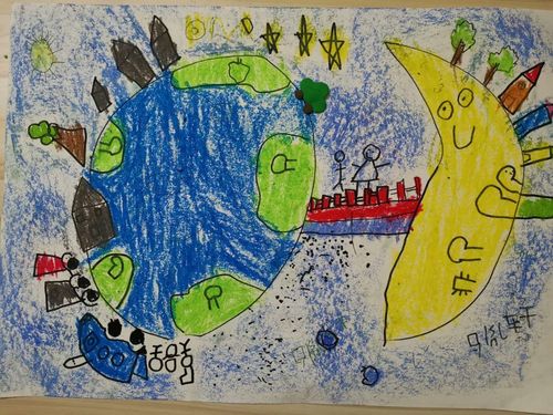 儿童画-创意联想月亮和地球