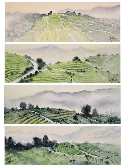 水彩风景-龙井茶园系列(上)-绘画-画画-手绘_绘画_水彩画_风景_龙井茶