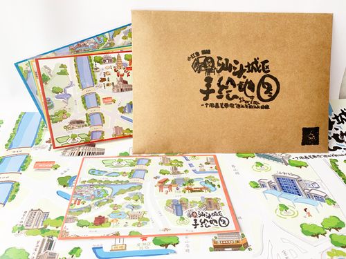 汕头原创手绘城区地图明信片 潮汕姑娘小红鱼编绘