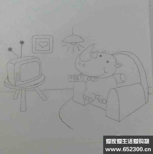如何画犀牛宝宝看电视的简笔画