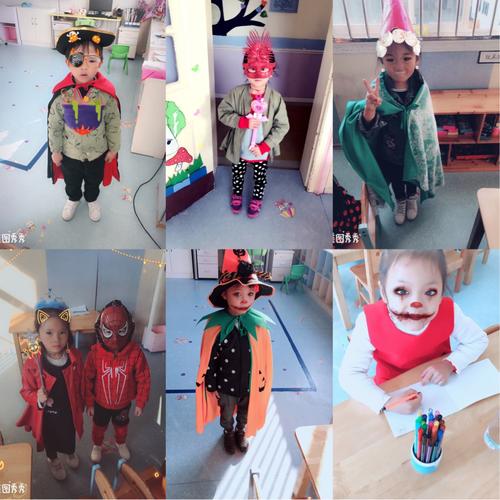一大早,孩子们装扮着各种可爱的鬼怪奇装异服.