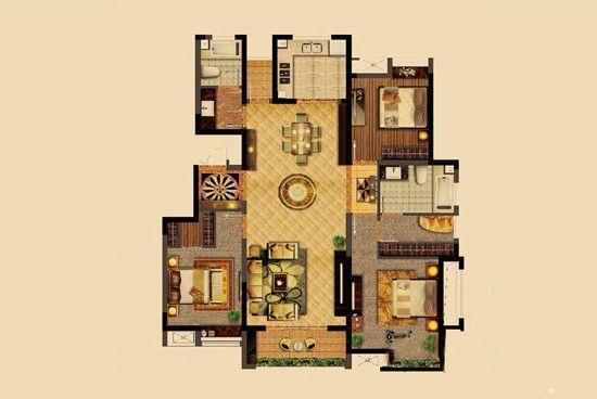 135平米三房两厅两卫户型图