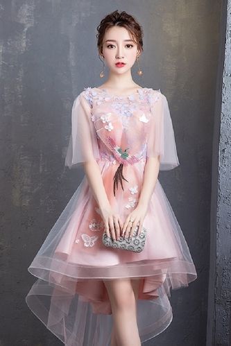 伴娘礼服女2019新款长款粉色伴娘服姐妹团闺蜜装前短后长小礼服裙短款