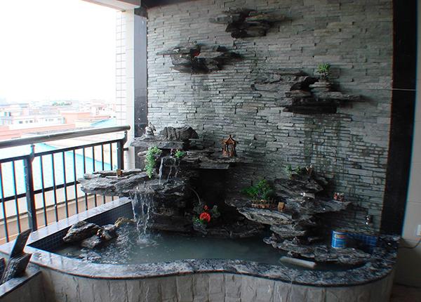 室内假山流水效果图_绿人园林景观