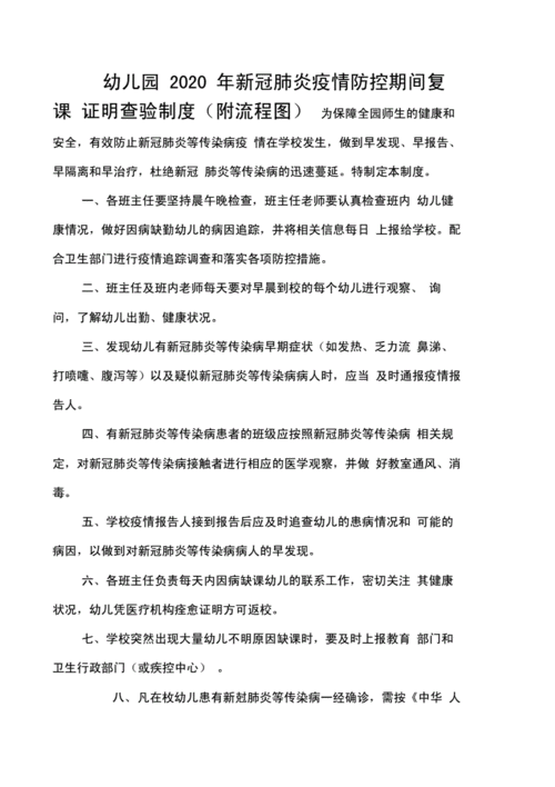 幼儿园2020年新冠肺炎疫情防控期间复课证明查验制度附疫情报告流程图