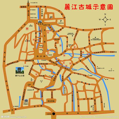 0)颜色:cmyk40共享分×关 键 词:丽江地形图 丽江 古城 丽江古城示意