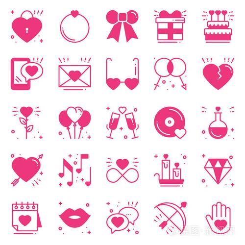 情人节快乐的粉红色剪影标志和符号.