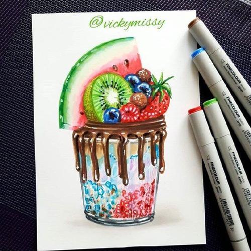 夏日冰淇淋手绘素材,马克笔手绘冰淇淋系列_插画艺术