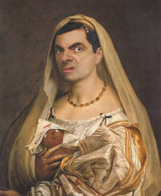 被恶搞各种经典电影主角,大有看头 超级憨 憨豆 憨豆版的蒙娜丽莎