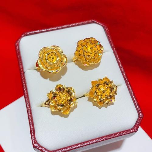 更新9999足金花型戒指 结婚黄金戒指9999纯度时尚金