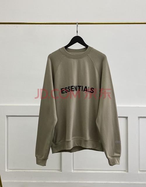 牛油果配色fear of god essentials复线抹茶绿宽松高街圆领卫衣男