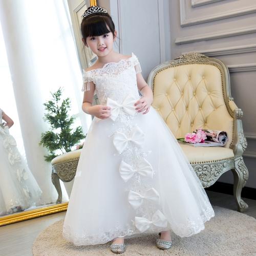 咭木咭木jimu女童婚纱蓬蓬纱拖尾花童裙子生日钢琴演出服小孩儿童晚