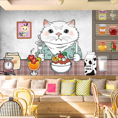 黑板涂鸦果汁奶茶店墙纸个性卡通手绘休闲吧台餐厅饮料甜品店壁纸