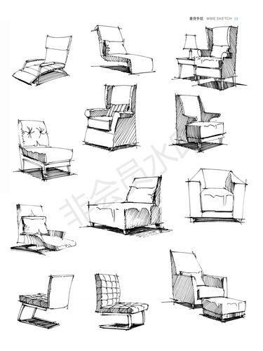 干货|室内单体沙发线稿练习素材_手绘_沙发_绘画_室内