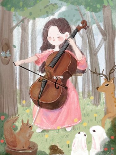 95原创插画【100/4】拉大提琴的女孩_插画_大提琴_ipad_我是原创