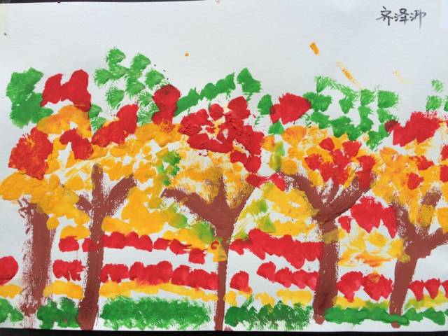 幼儿园水粉画秋天的树林