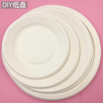 diy手工纸盘一次性纸盘画画盘子蛋糕纸碟纸餐盘6寸7寸8寸10只装