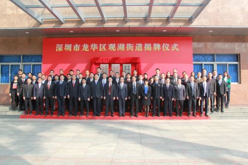 观湖街道领导班子成员与街道全体参加人员合影