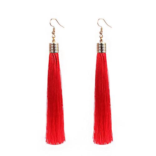 复古红色新娘长款流苏耳环无耳洞耳夹女拉丁舞耳饰耳钉民族风配饰