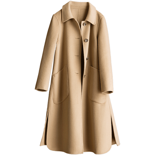 双面羊绒大衣女中长款2017新款a字版型宽松廓形开叉毛呢外套翻领