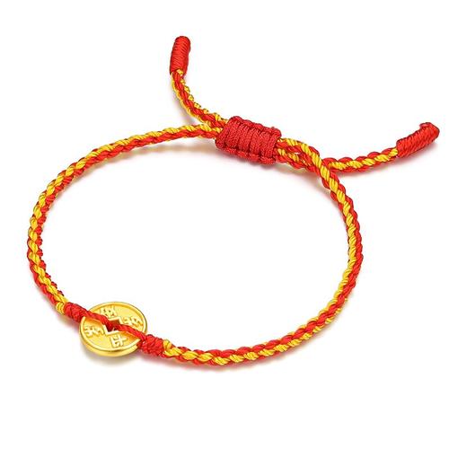 六桂福珠宝铜钱黄金转运珠3d硬金足金串珠手链手绳手串电商专款可调节