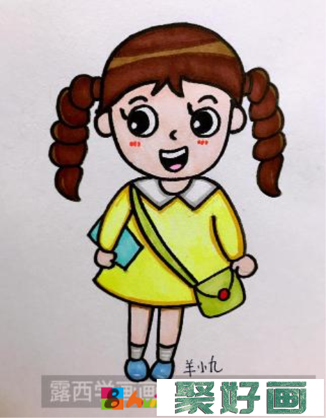 人物儿童画麻花辫小女孩的画法